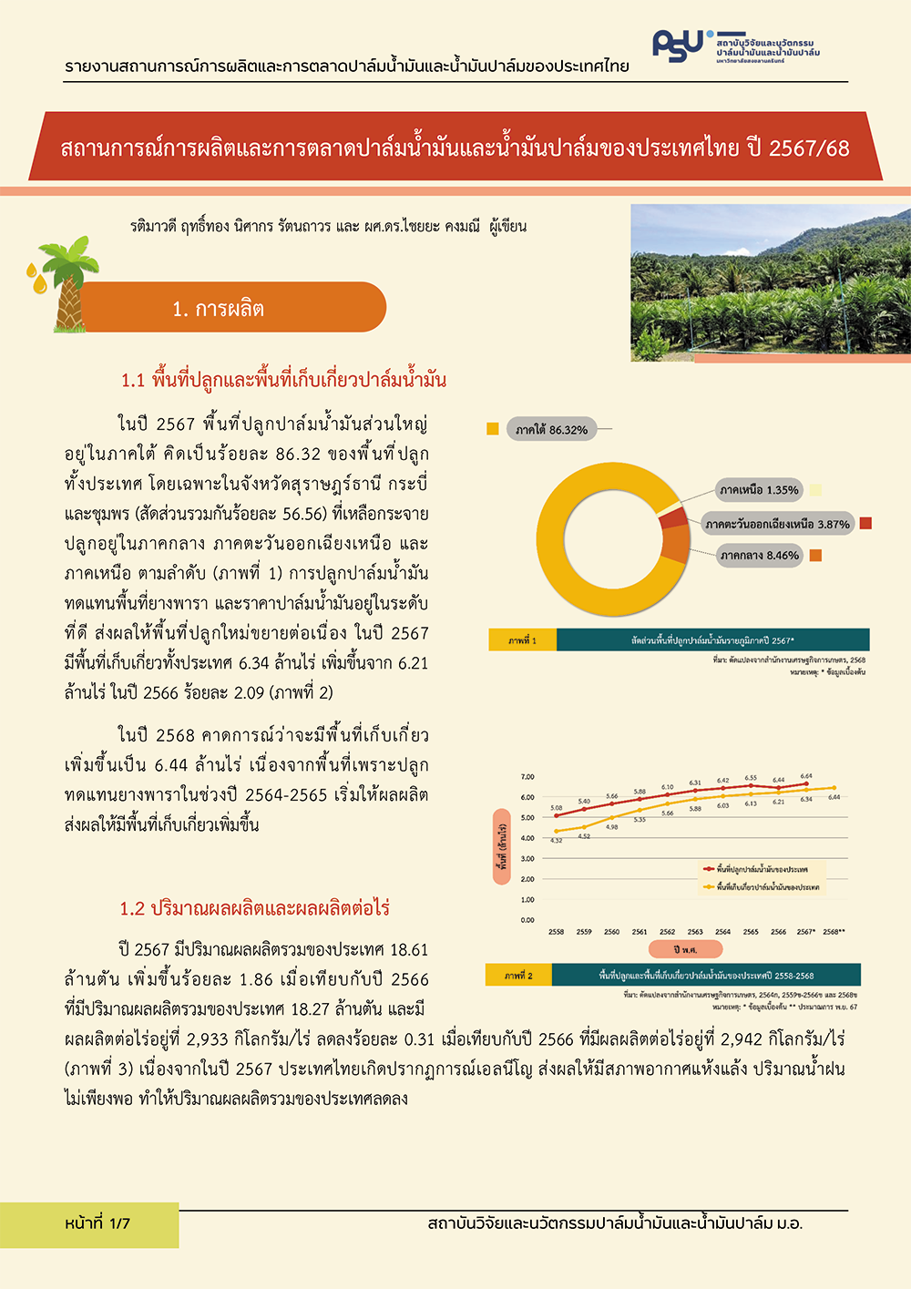 สถานการณ์การผลิตและการตลาดปาล์มน้ำมันและน้ำมันปาล์มไทย และโลก